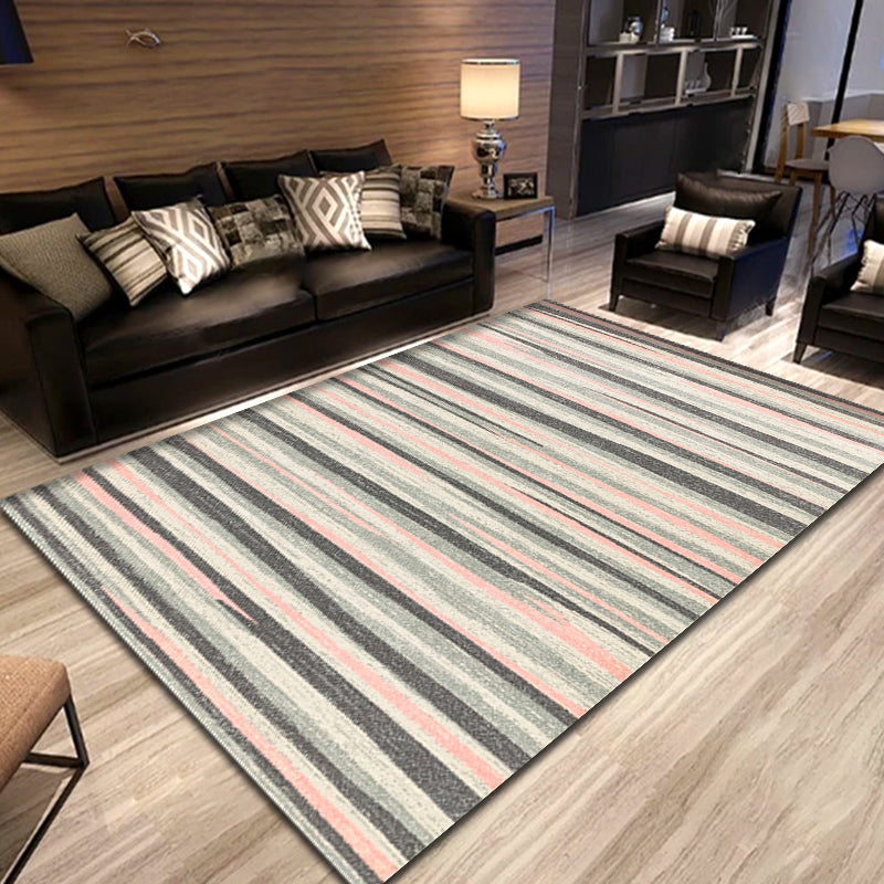 Avtoit | Simplicity Striped Pattern Carpet Yellow and Pink Polyester Carpet Non-Slip Pet Friendly Washable Carpet for Decoration