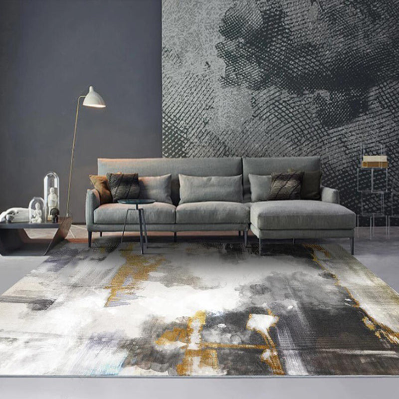 Avtoit | Funky Abstract Watercolor Pattern Rug Black Simplicity Rug Polyester Washable Non-Slip Pet-Friendly Area Rug for Living Room