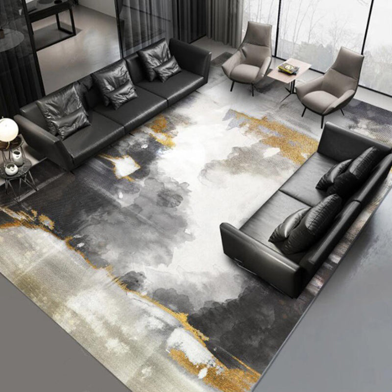 Avtoit | Funky Abstract Watercolor Pattern Rug Black Simplicity Rug Polyester Washable Non-Slip Pet-Friendly Area Rug for Living Room