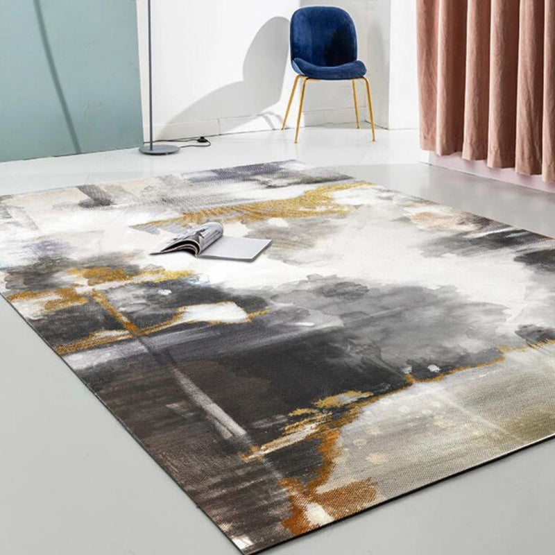 Avtoit | Funky Abstract Watercolor Pattern Rug Black Simplicity Rug Polyester Washable Non-Slip Pet-Friendly Area Rug for Living Room