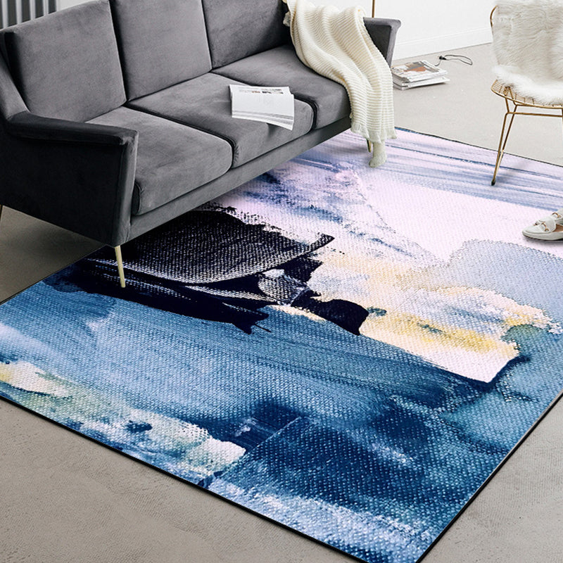 Avtoit | Blue Living Room Rug Modernism Brush Stroke Pattern Rug Polyester Machine Washable Non-Slip Back Rug