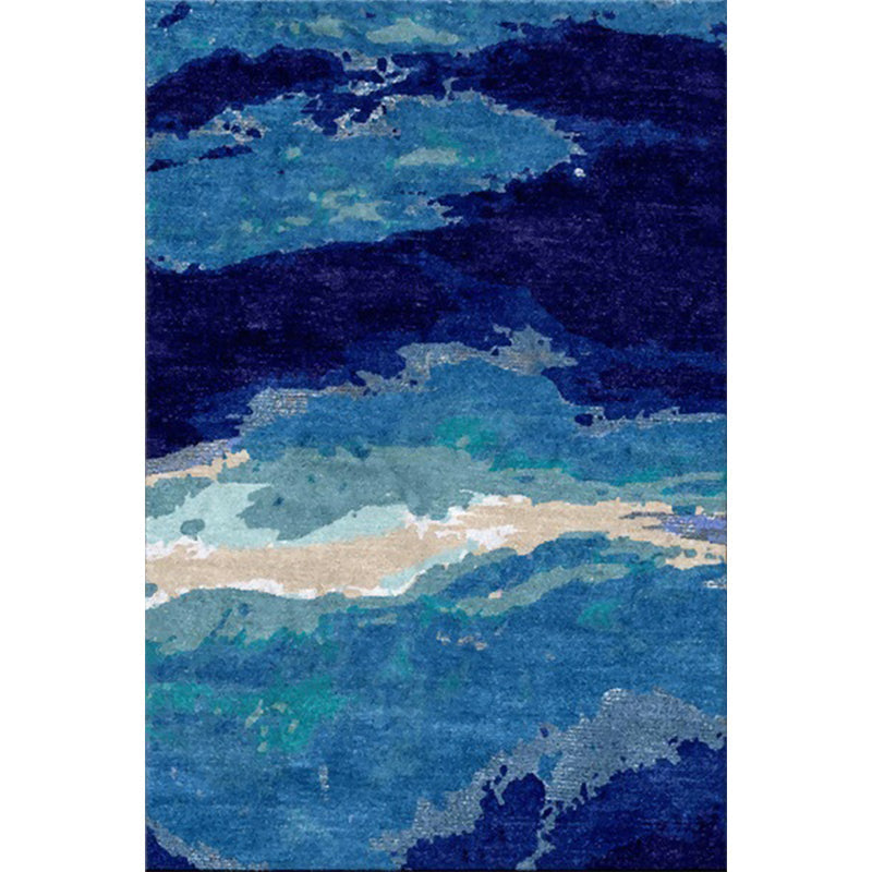 Avtoit | Contemporary Area Rug Blue Abstract Carpet Polyester Washable Non-Slip Pet Friendly Area Rug