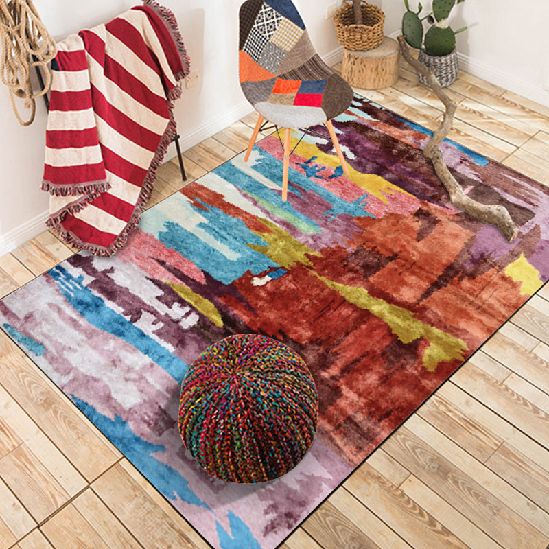Avtoit | Unique Abstract Area Rug Multi Color Contemporary Rug Polyester Washable Nonslip Pet Friendly Area Rug for Living Room