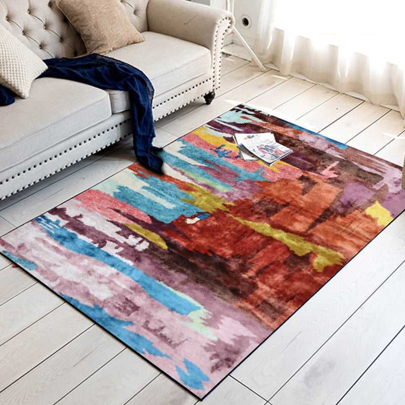Avtoit | Unique Abstract Area Rug Multi Color Contemporary Rug Polyester Washable Nonslip Pet Friendly Area Rug for Living Room