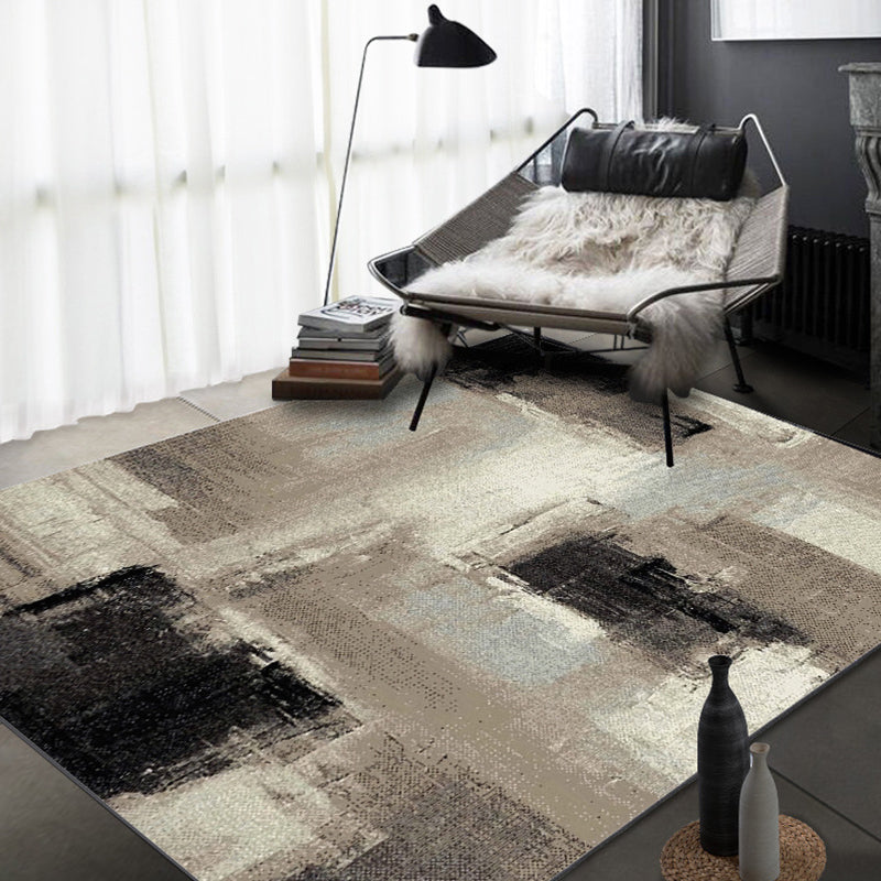 Avtoit | Brown Study Rug Industrial Abstract Area Rug Polyester Machine Washable Non-Slip Back Zone Rug