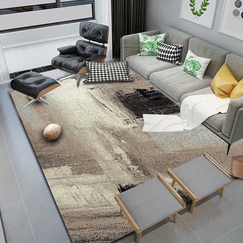 Avtoit | Brown Study Rug Industrial Abstract Area Rug Polyester Machine Washable Non-Slip Back Zone Rug