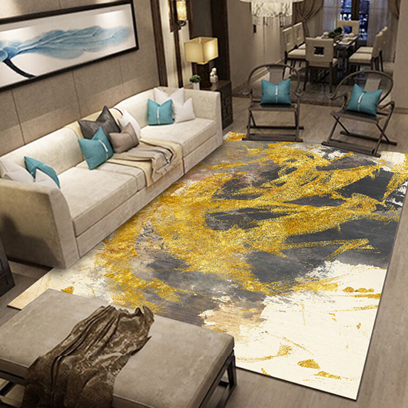 Avtoit | Modernism Abstract Carpet Gold Polyester Rug Non-Slip Pet-Friendly Washable Rug for Sitting Area