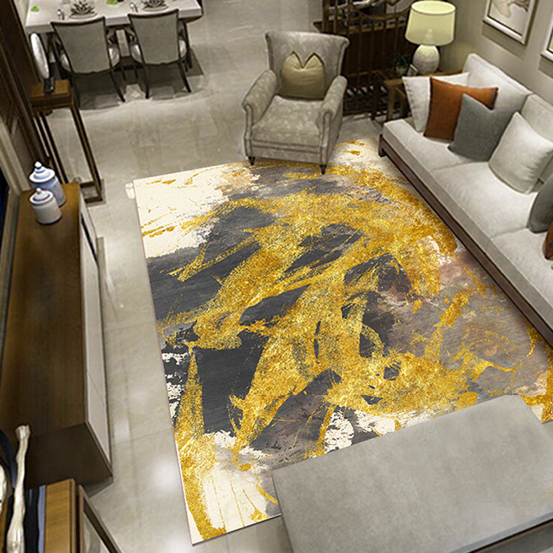 Avtoit | Modernism Abstract Carpet Gold Polyester Rug Non-Slip Pet-Friendly Washable Rug for Sitting Area