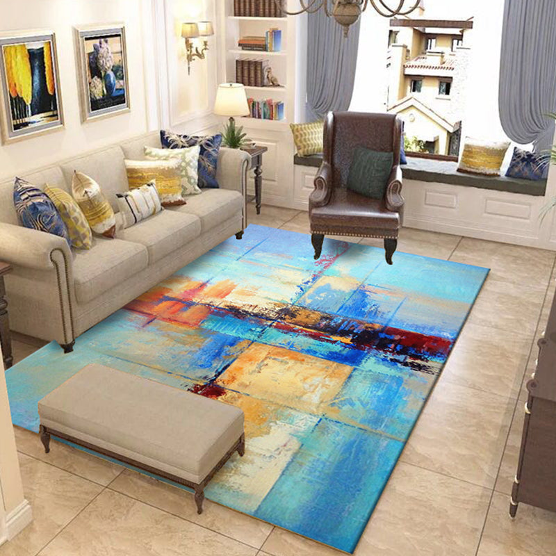 Avtoit | Green and Blue Industrial Area Rug Polyester Abstract Rug Pet-Friendly Washable Non-Slip Carpet for Bedroom