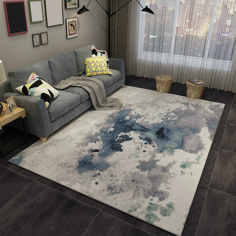 Avtoit | Blue and Gray Living Room Rug Modern Abstract Indoor Rug Polyester Machine Washable Non-Slip Mat Area Rug