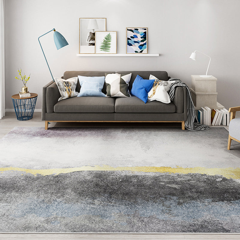 Avtoit | Modernist Salon Carpet Gray and Blue Abstract Carpet Polyester Machine Anti-slip Back Area Carpet