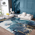Avtoit | Blue Modernism Rug Polyester Swirl Stripes and Watercolor Pattern Rug Pet-Friendly Washable Non-Slip Rug for Bedroom