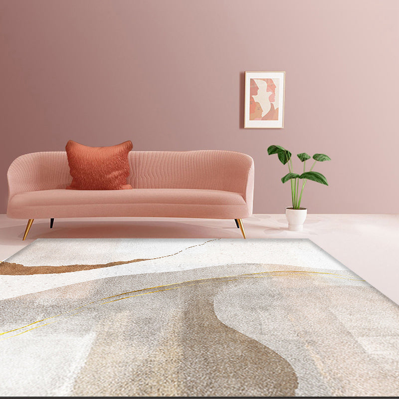 Avtoit | Brown Parlour Rug Simplicity Abstract Rug Polyester Machine Washable Non-Slip Backing Carpet
