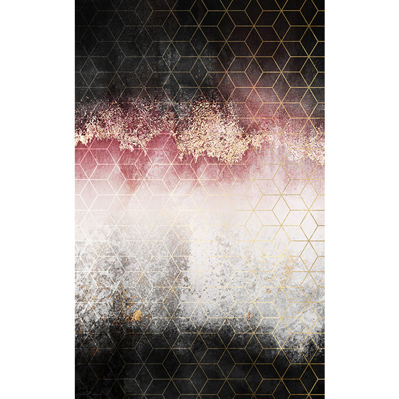 Avtoit | Modern Living Room Rug Black and Pink Abstract Rug Polyester Machine Washable Non-Slip Backing Pet-Friendly Rug