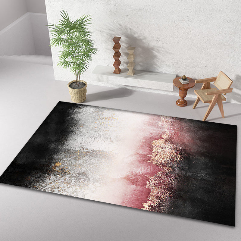 Avtoit | Modern Living Room Rug Black and Pink Abstract Rug Polyester Machine Washable Non-Slip Backing Pet-Friendly Rug