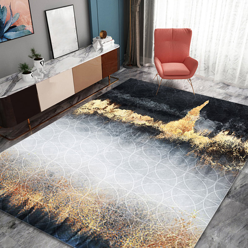 Avtoit | Funky Abstract Rug Black and Gold Industrial Carpet Polyester Non-Slip Washable Pet-Friendly Area Rug for Living Room