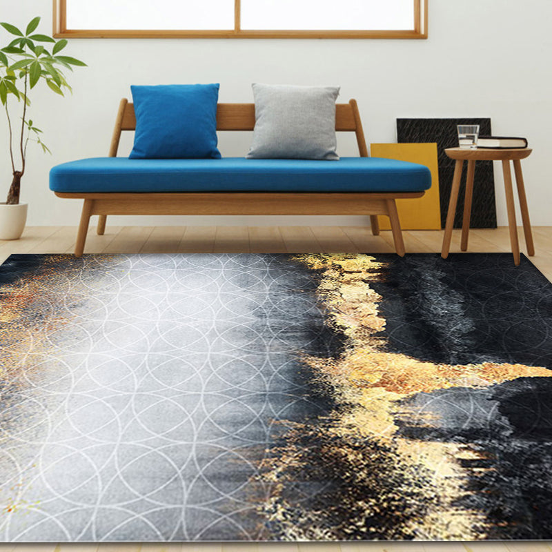 Avtoit | Funky Abstract Rug Black and Gold Industrial Carpet Polyester Non-Slip Washable Pet-Friendly Area Rug for Living Room