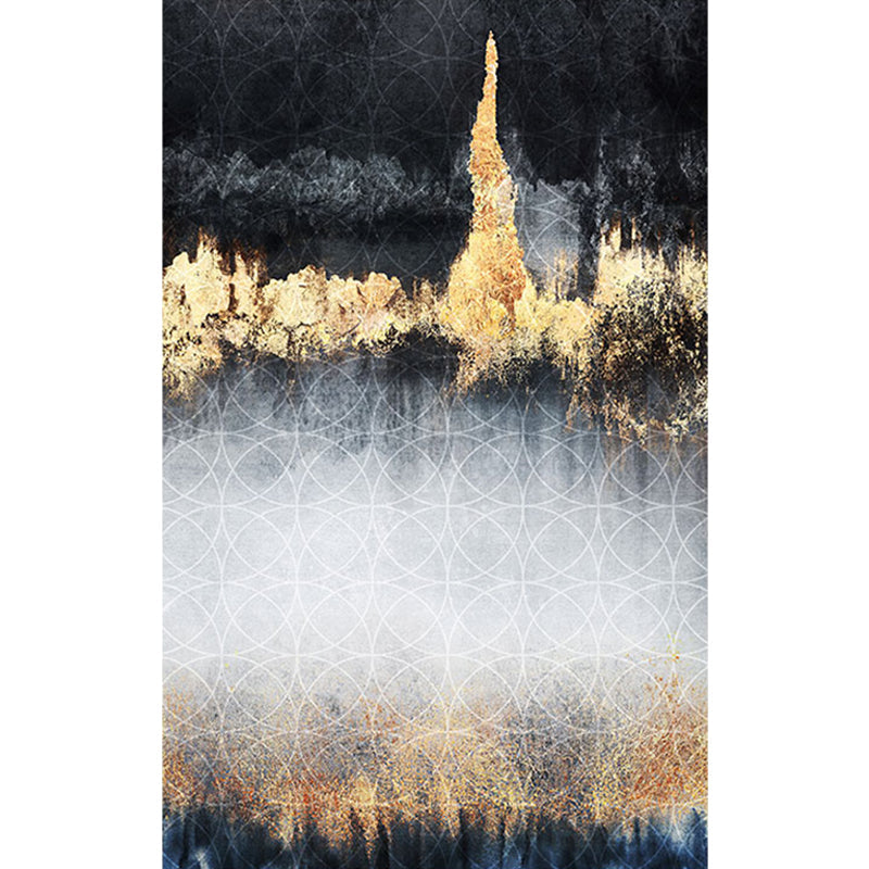 Avtoit | Funky Abstract Rug Black and Gold Industrial Carpet Polyester Non-Slip Washable Pet-Friendly Area Rug for Living Room
