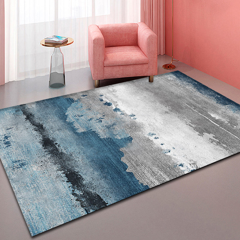 Avtoit | Industrial Style Abstract Carpet Blue and Grey Polyester Rug Anti-Slip Backing Area Rug for Seating Area