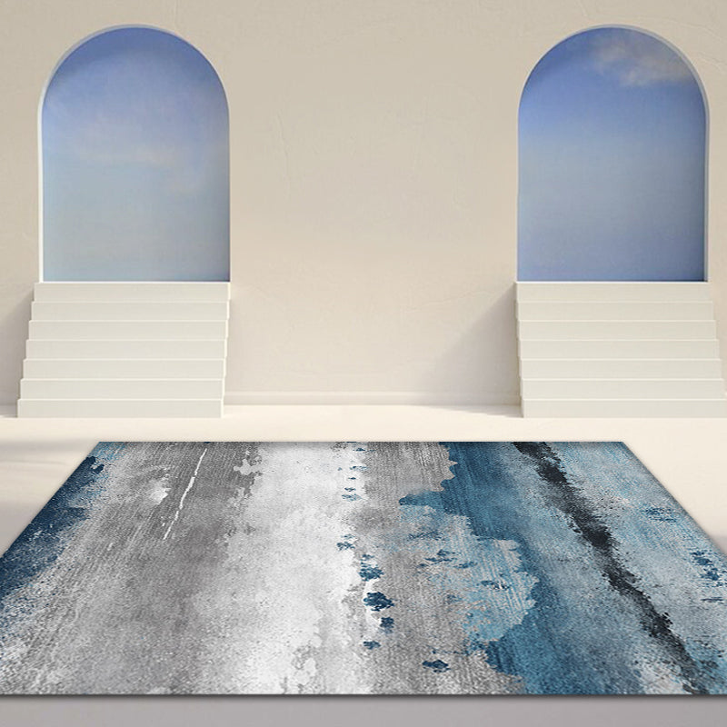 Avtoit | Industrial Style Abstract Carpet Blue and Grey Polyester Rug Anti-Slip Backing Area Rug for Seating Area