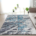 Avtoit | Modern Parlour Rug Blue Abstract Rug Polyester Machine Washable Non-Slip Back Pet Friendly Indoor Rug