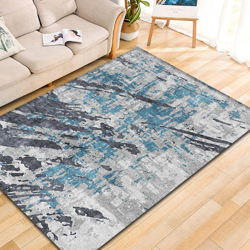 Avtoit | Modern Parlour Rug Blue Abstract Rug Polyester Machine Washable Non-Slip Back Pet Friendly Indoor Rug