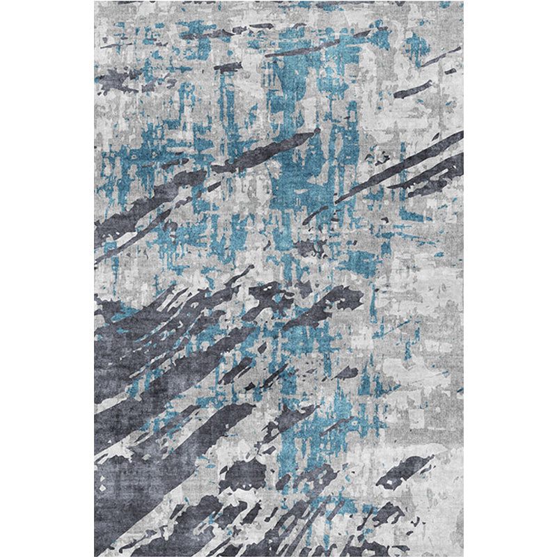 Avtoit | Modern Parlour Rug Blue Abstract Rug Polyester Machine Washable Non-Slip Back Pet Friendly Indoor Rug