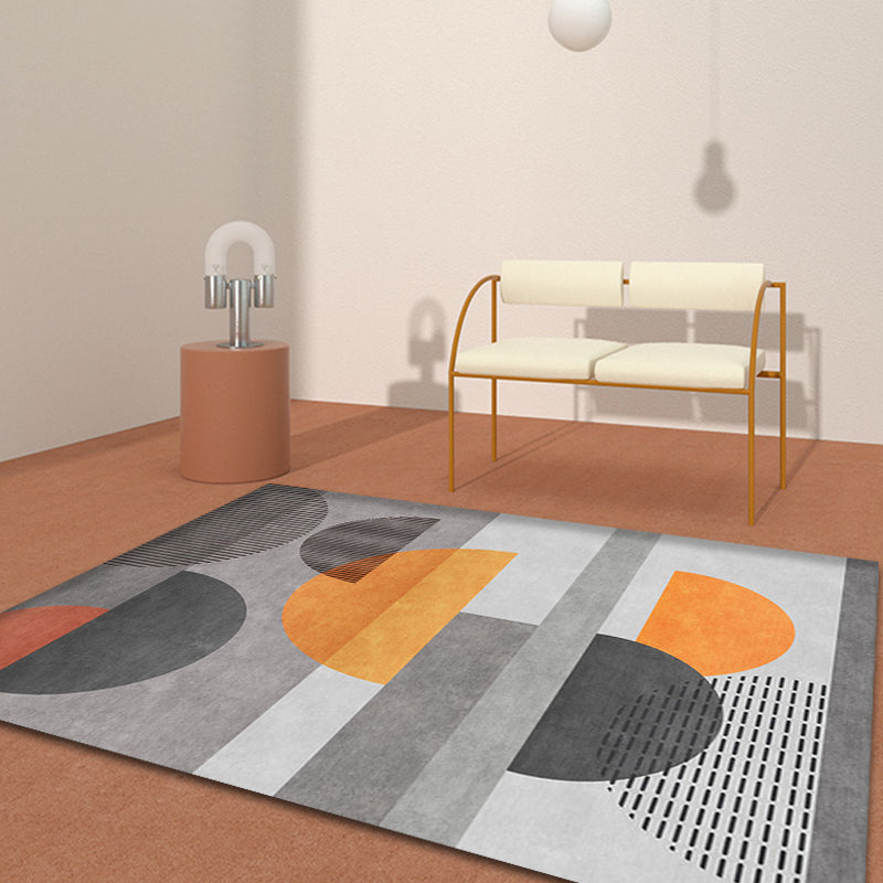 Avtoit | Gray Half-Circle Patterned Carpet Synthetic Modern Carpet Pet-Friendly Non-Slip Carpet for the Living Room