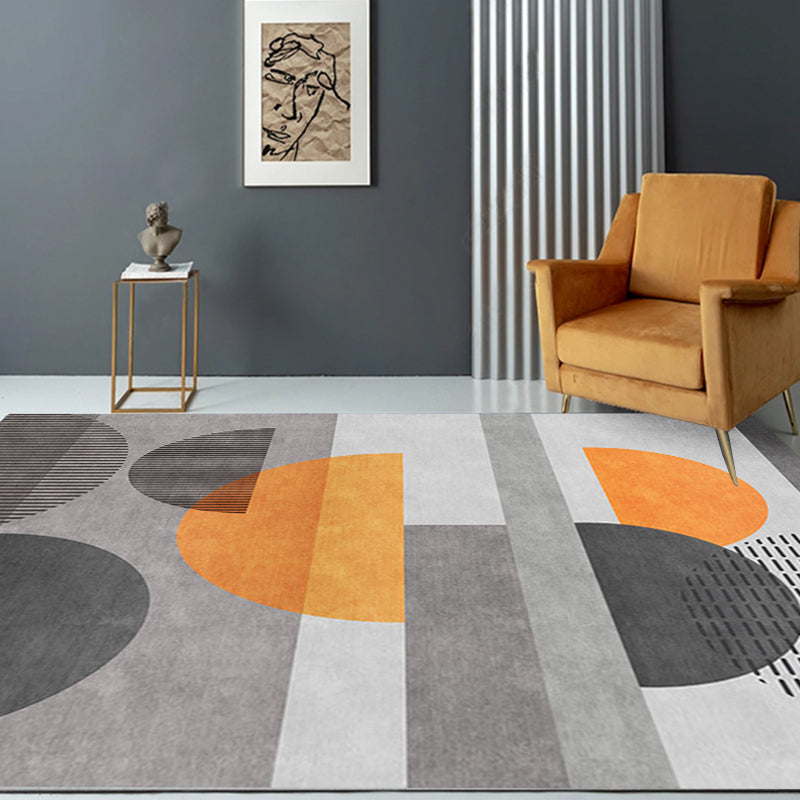 Avtoit | Gray Half-Circle Patterned Carpet Synthetic Modern Carpet Pet-Friendly Non-Slip Carpet for the Living Room