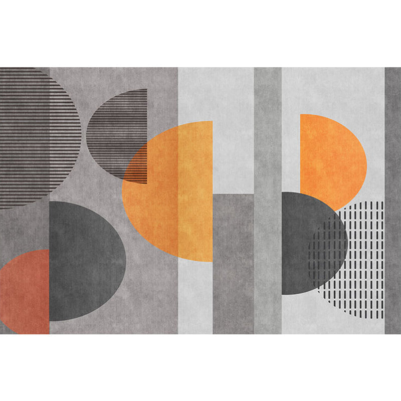 Avtoit | Gray Half-Circle Patterned Carpet Synthetic Modern Carpet Pet-Friendly Non-Slip Carpet for the Living Room