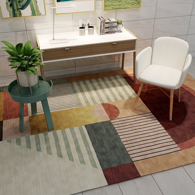 Avtoit | Bold Living Room Rug Modern Color Blocking Rug Synthetic Stain Resistant Non-Slip Backing Rug