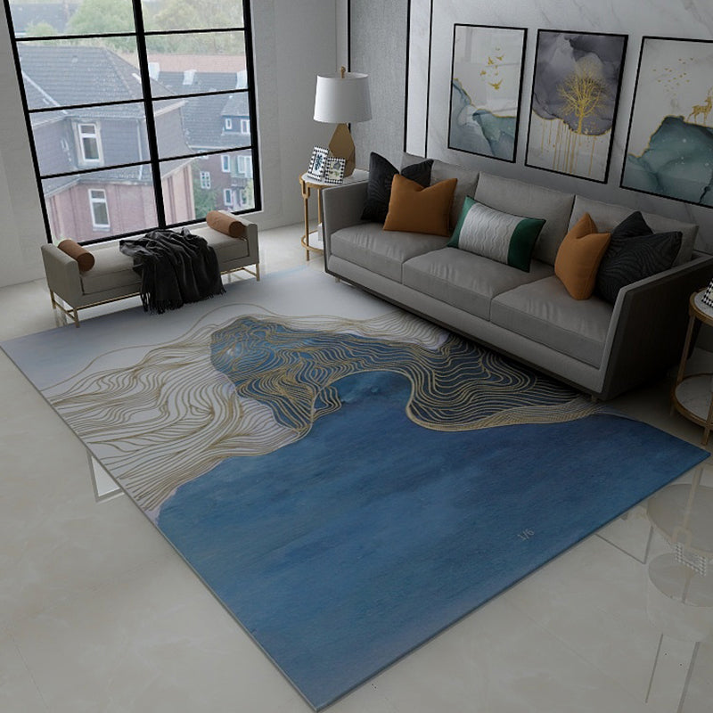 Avtoit | Trendy Flowing Swirl Rug Dark Color Synthetic Rug Easy Care Non-Slip Rug for Living Room