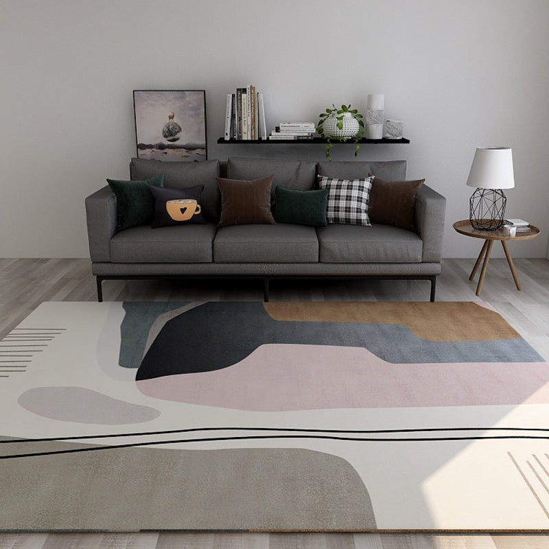 Avtoit | Nordic Sitting Room Rug Pastel Colorblock Abstract Carpet Synthetic Non-Slip Machine Washable Rug