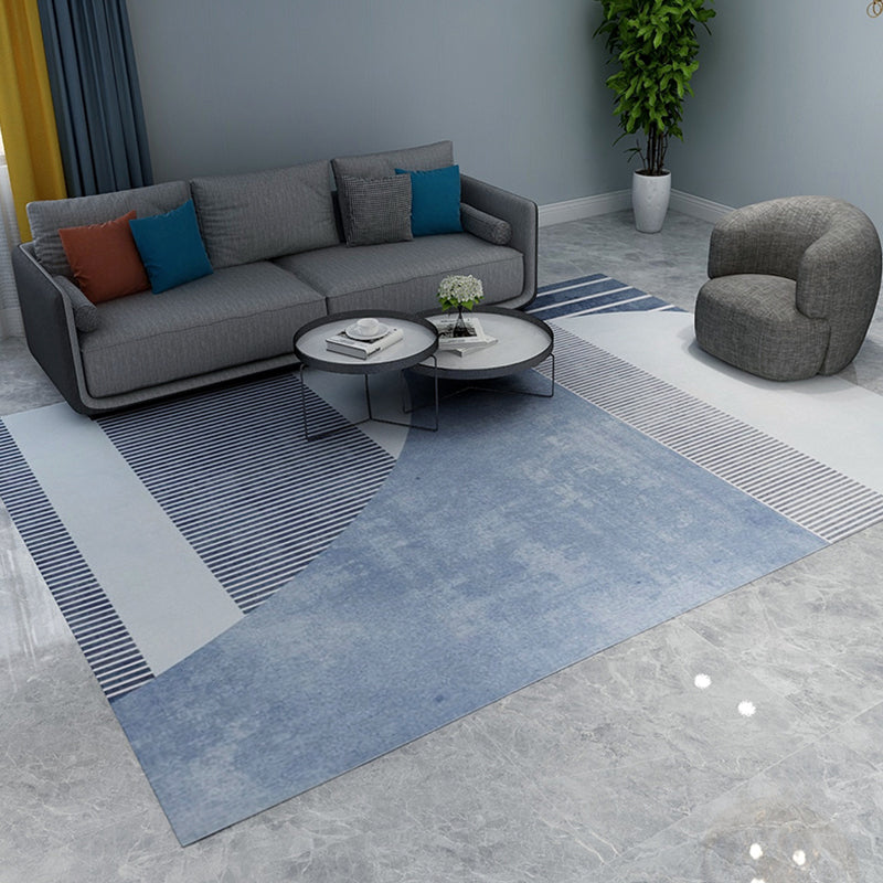 Avtoit | Soft Blue Geometric Carpet Polyester Minimalism Rug Non-Slip Pet Friendly Area Rug for Living Room