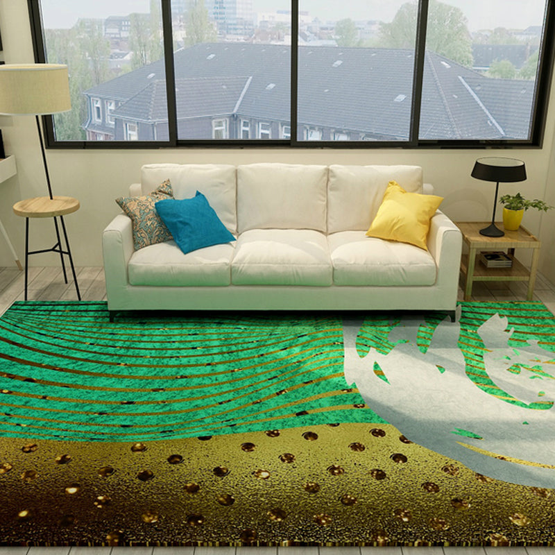 Avtoit | Cyberpunk Living Room Carpet Multi Color Abstract Foil Streams Carpet Polyester Machine Washable Area Rug
