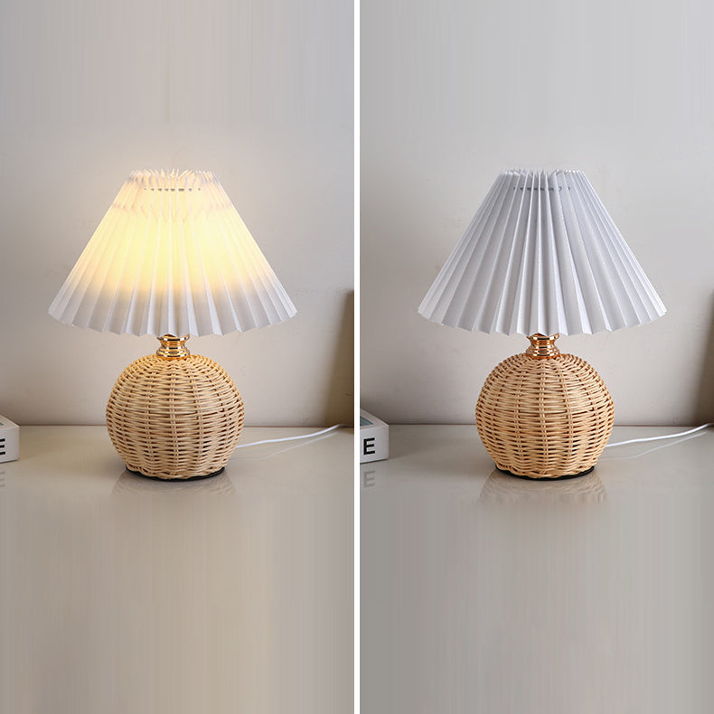 Avtoit | RattaLume Nordic LED Table Lamp | Woven Rattan & Foldable Fabric Shade | Mood Light | Decor for the Bedroom
