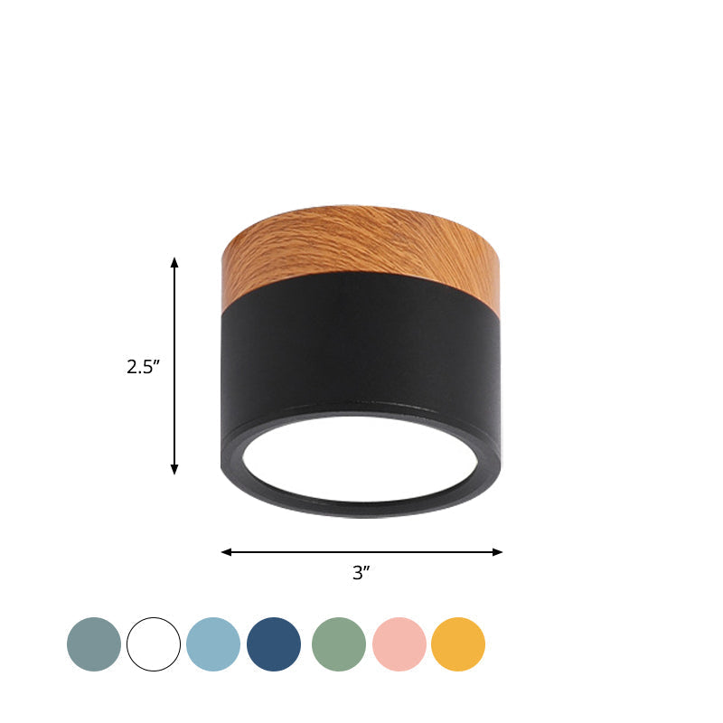 Avtoit | Modern Macaron Ceiling Light – Compact Metal/Wood Flush Mount Lighting for Kitchen and Bar in Yellow, Blue, and Black