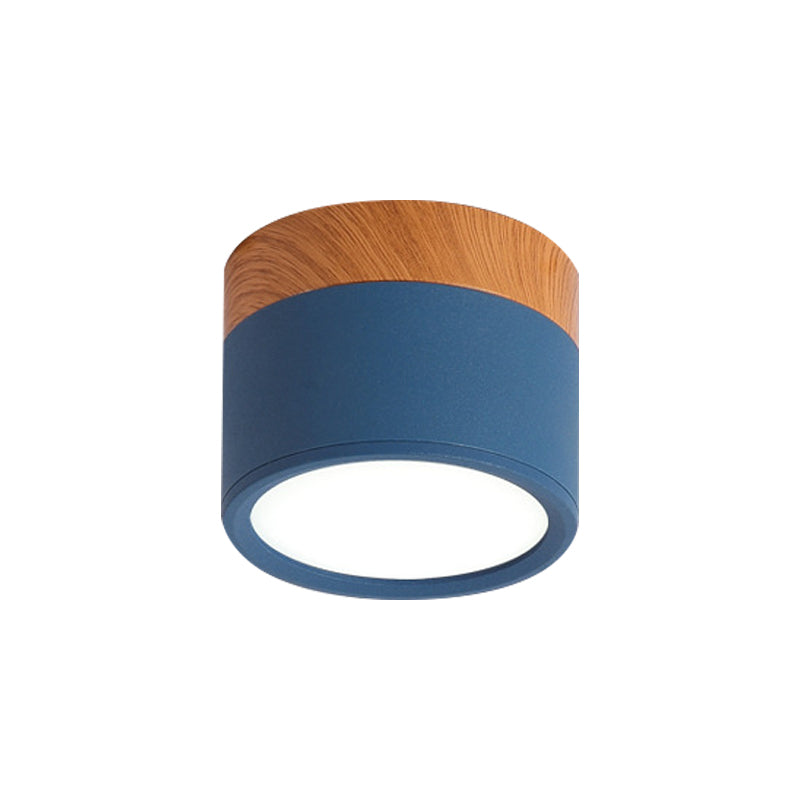Avtoit | Modern Macaron Ceiling Light – Compact Metal/Wood Flush Mount Lighting for Kitchen and Bar in Yellow, Blue, and Black