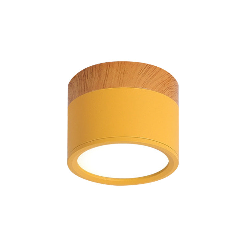 Avtoit | Modern Macaron Ceiling Light – Compact Metal/Wood Flush Mount Lighting for Kitchen and Bar in Yellow, Blue, and Black
