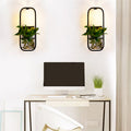 Avtoit | 1 Bulb Cylindrical Wall Lamp Lodge Black/White/Gold Fabric Wall Light with Warm/White Light and Plant Pot