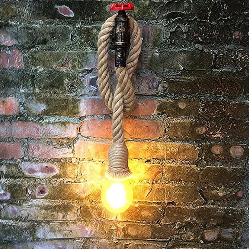 Avtoit | Industrial Faucet Wall Lamp 1-Light Hemp Rope Wall Mounted Lamp in Brown for Wine Bar