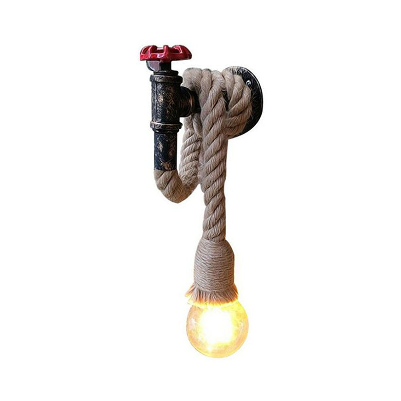Avtoit | Industrial Faucet Wall Lamp 1-Light Hemp Rope Wall Mounted Lamp in Brown for Wine Bar