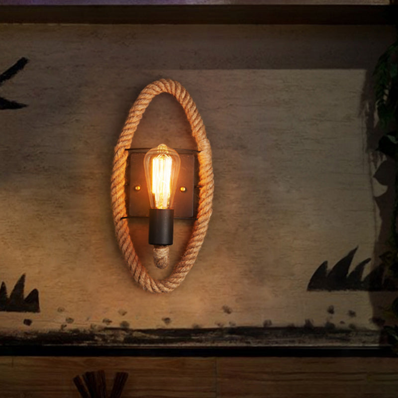 Avtoit | Single rope wrapped wall light farmhouse brown oval/round dining room wall mounted light with open lamp design