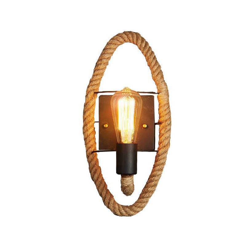 Avtoit | Single rope wrapped wall light farmhouse brown oval/round dining room wall mounted light with open lamp design