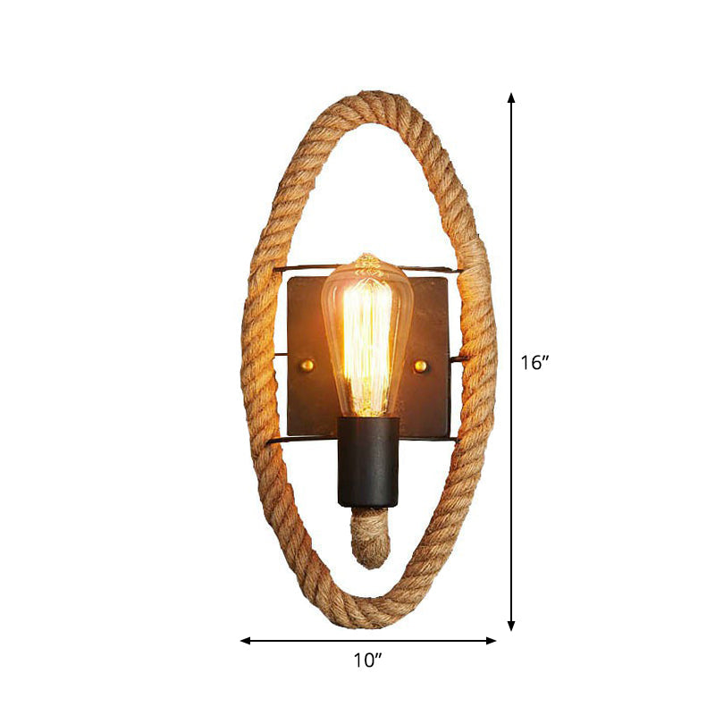 Avtoit | Single rope wrapped wall light farmhouse brown oval/round dining room wall mounted light with open lamp design