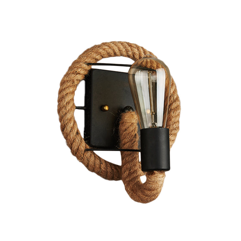 Avtoit | Single rope wrapped wall light farmhouse brown oval/round dining room wall mounted light with open lamp design