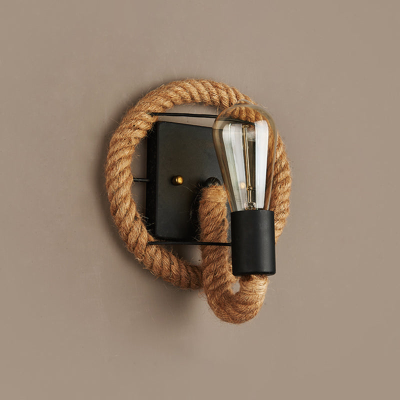 Avtoit | Single rope wrapped wall light farmhouse brown oval/round dining room wall mounted light with open lamp design