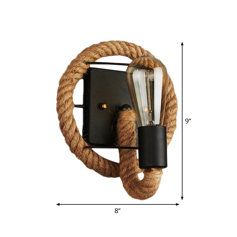 Avtoit | Single rope wrapped wall light farmhouse brown oval/round dining room wall mounted light with open lamp design