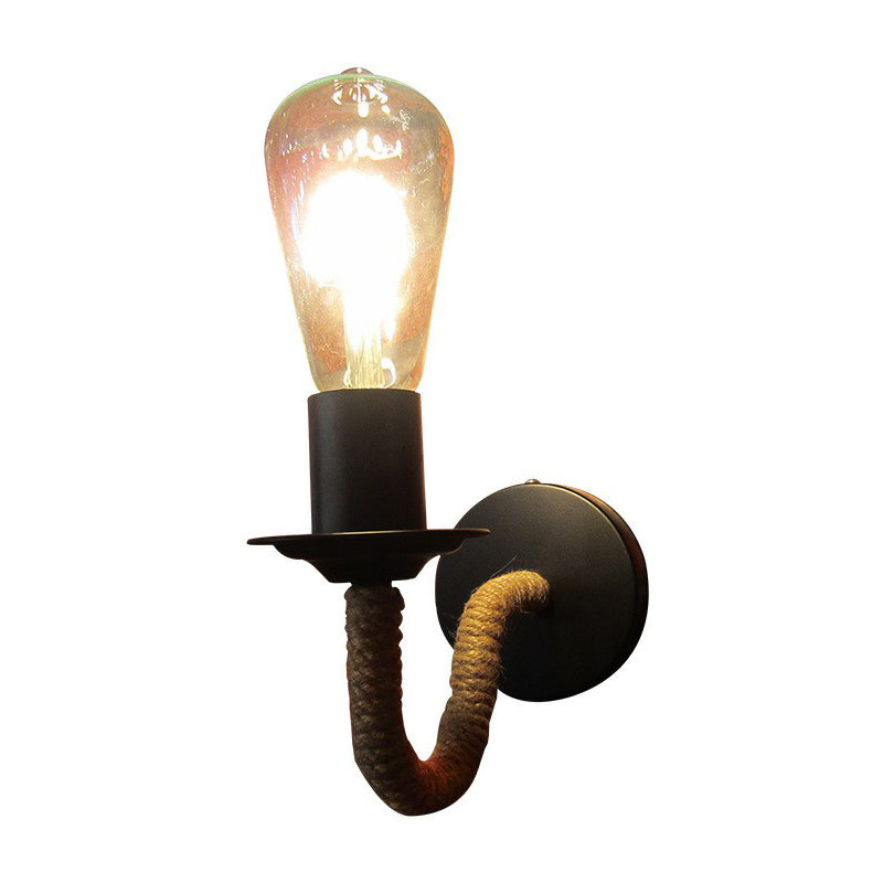 Avtoit | Rope wrapping Arm Wall lamp Rustic 1 head Bathroom wall-mounted lamp with Open bulb design in Black