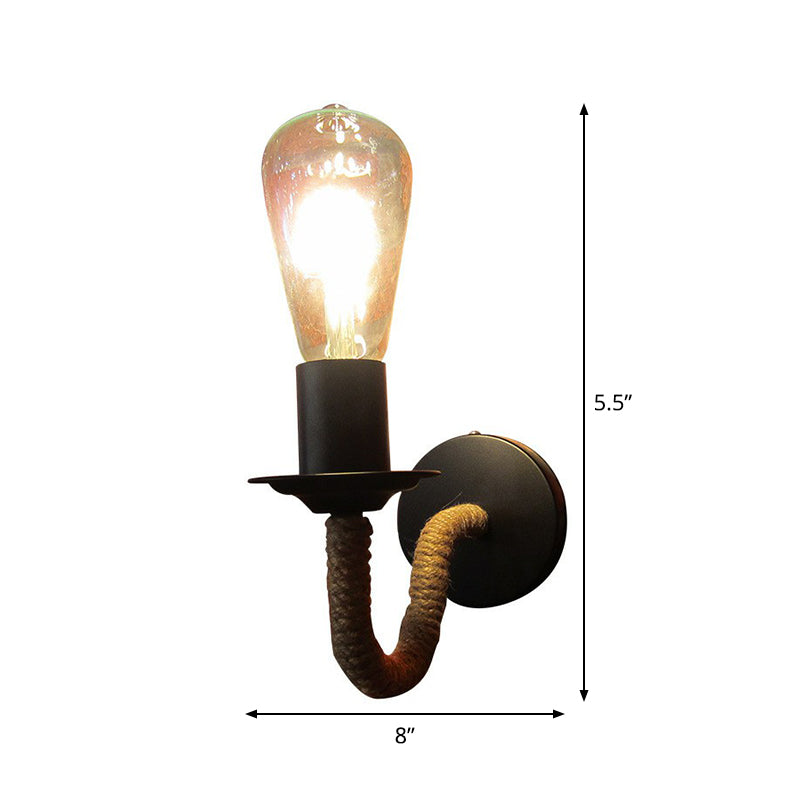 Avtoit | Rope wrapping Arm Wall lamp Rustic 1 head Bathroom wall-mounted lamp with Open bulb design in Black